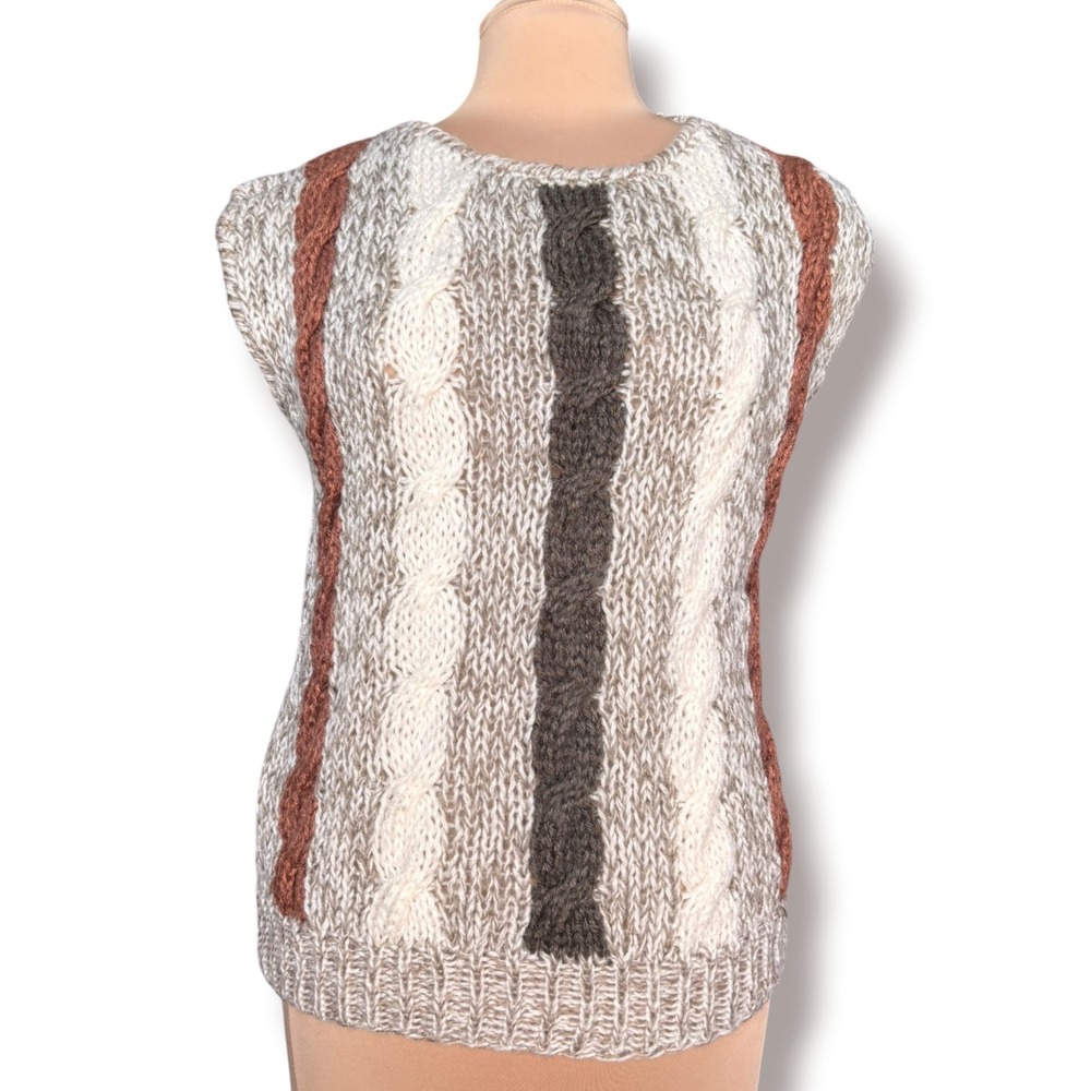 Vintage Cable Knit Sweater Vest Neutral Brown Cream Rust Eclectic Grandpa Preppy